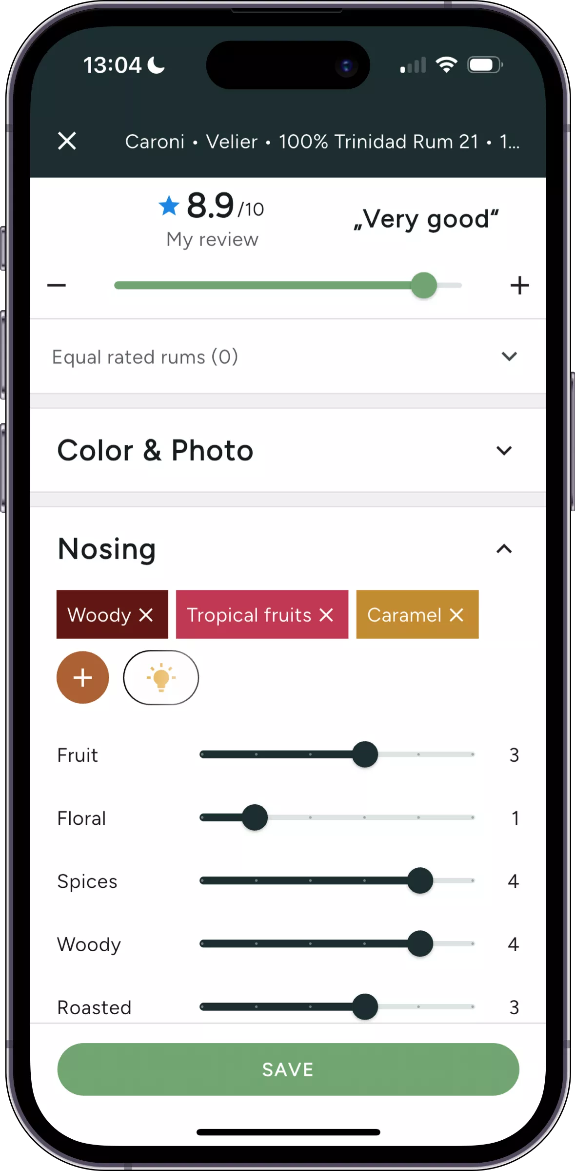 Screenshot: Entering a tasting note in the iOS App